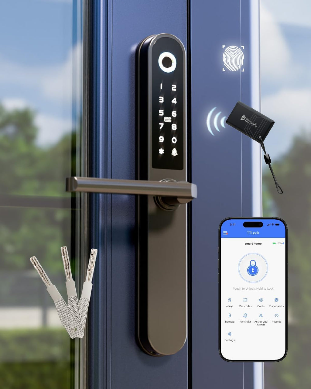 Deadbolt Smart Door Lock Fingerprint Door Lock with Keypad，Smart Lock for Front Door Children Proof IC Card,40–90mm Multipoint Locks (Not Suitable Point Mortise Lock)（Apollo Black）