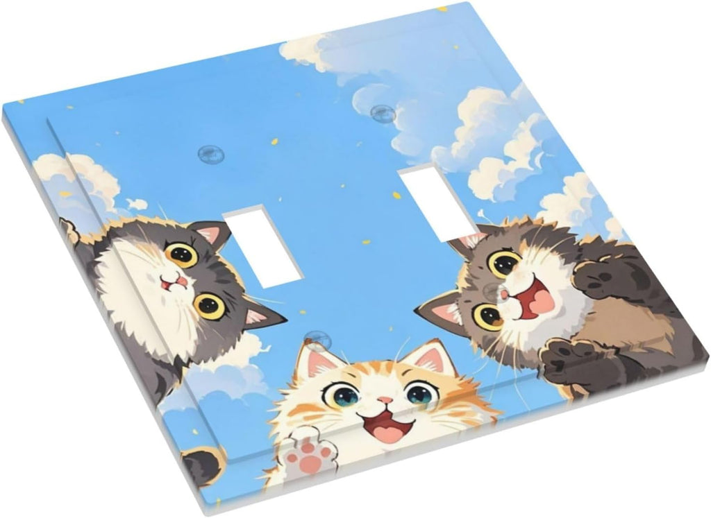 Decorative Switch Plates Orange Gray Cute Cat Sky Cloud Cat S Paw 2 Gang Double Toggle Outlet Light Switch Cover Wall Plate Electrical Faceplate For Kids Room Nursery Decor