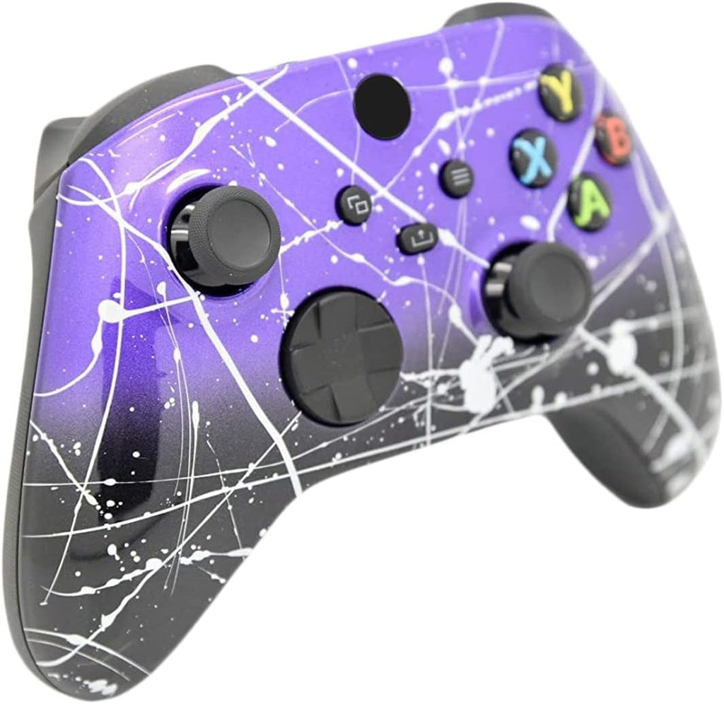 Hand Airbrushed Fade Custom Controller Compatible with Xbox Series X/S & Xbox One (Series X/S Purple & Black Fade W/Silver Splatter)