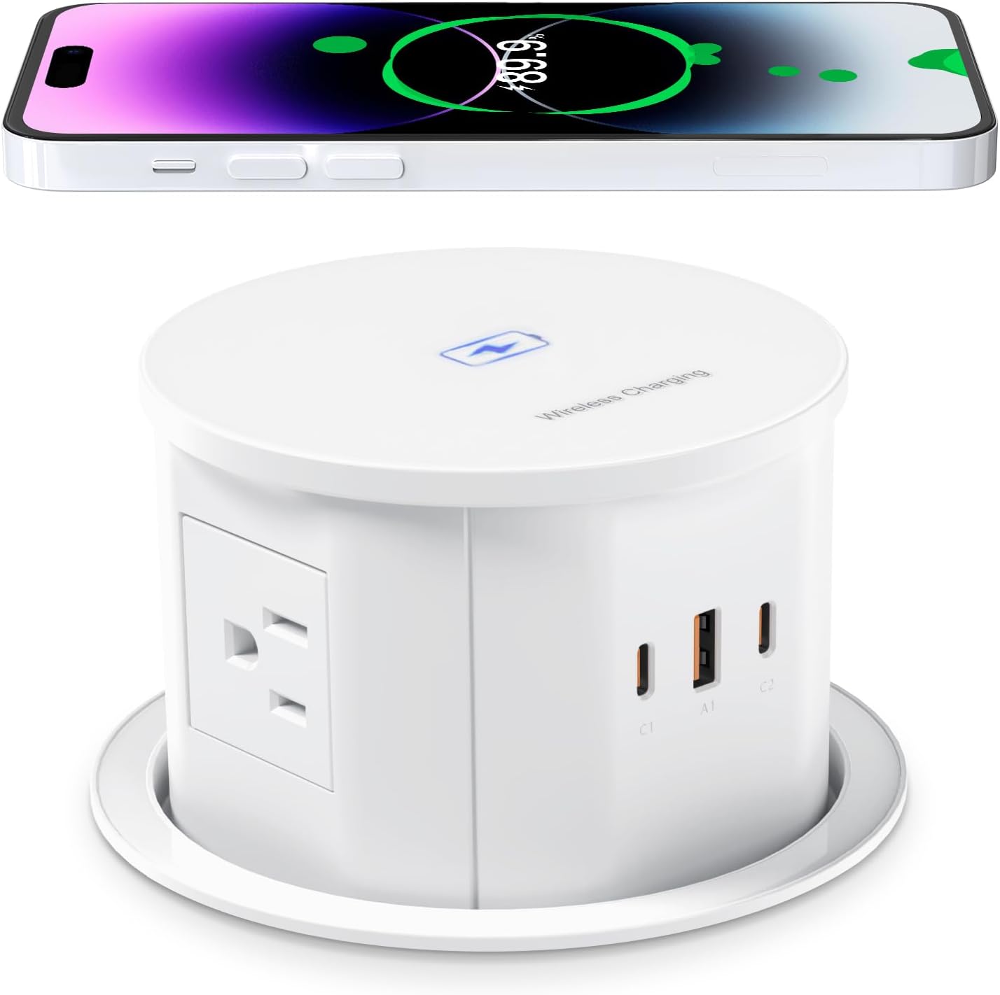 ANNQUAN 4.75" Pop Up Outlet with 65W USB-C,15W Wireless Charger,4 Outlets,3 USB Ports,Pop Up Countertop Receptacle Outlet for Home Office Kitchen
