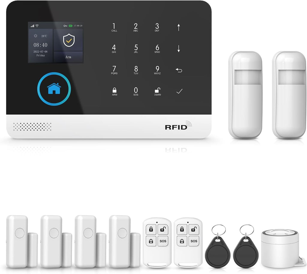 PGST Smart Home Alarm System,2.4" LCD Screen Home Security Systems,Wireless Burglar Door Alarm Kits,Door and Motion Detectors,4G SMS/Phone Tuya APP Remote Alerts for Home,Villa,Apartment