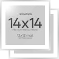 Homeforia Silver 14x14 Picture Frame, High End Metal 14 x 14 Square Frame with Mat 12 x 12 Photo, 14x14 Poster Frames Matted to 12x12 Print, 14 by 14 Hanging Frames, Tempered Glass, Wall Kit, Set of 2