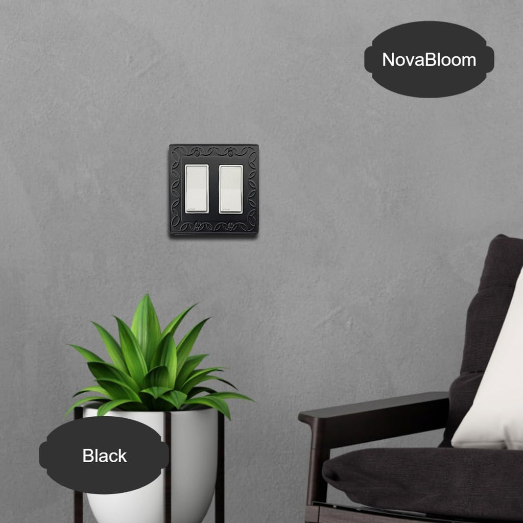 Double Decorator Light Switch Cover NovaBloom Metal Wall Plate, 2-Pack Black 2 Gang Double Rocker, for Receptacle Dimmer GFCI Outlet Switch Cover Decorative Wallplate, Durable