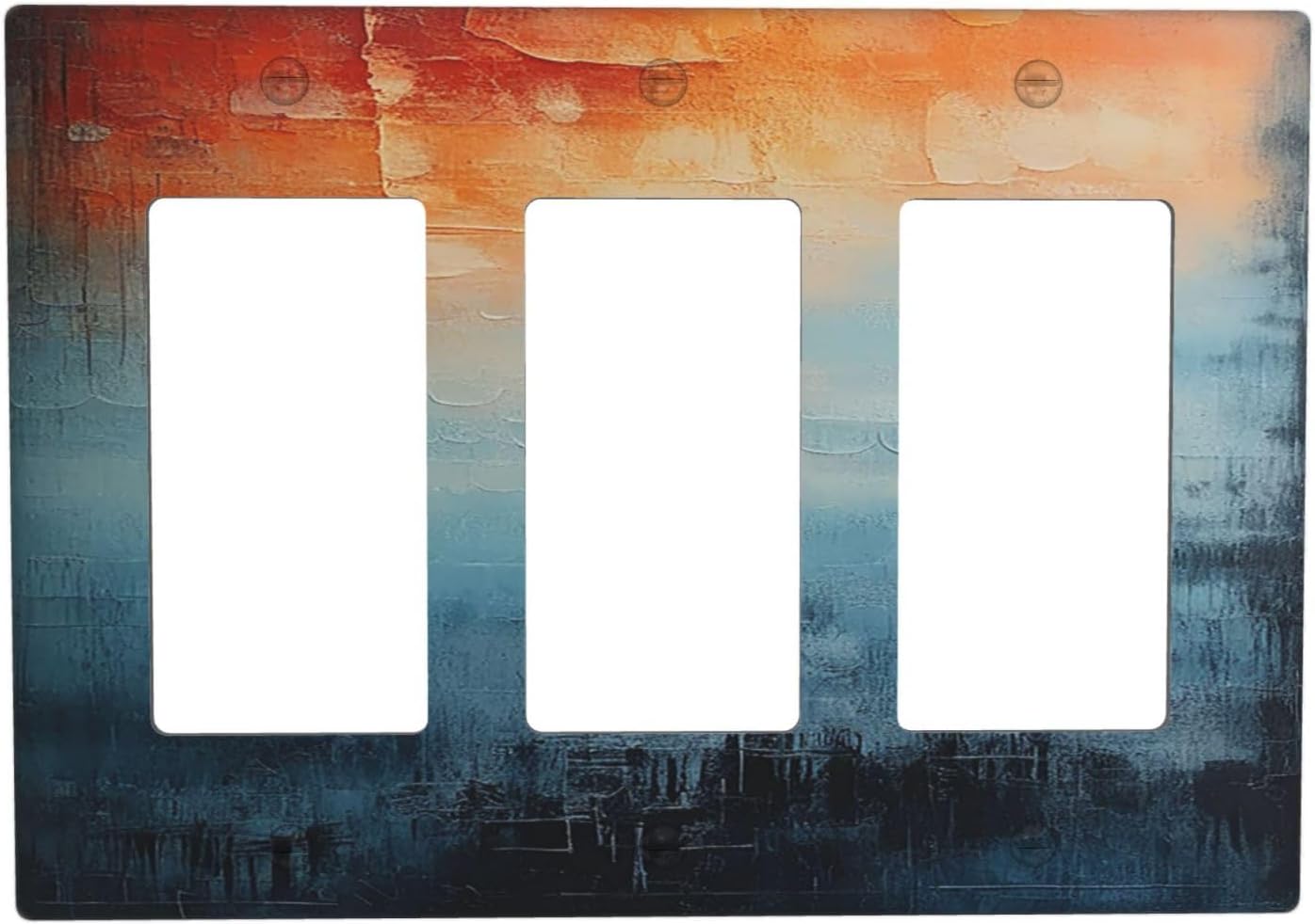 Blue Orange Abstract Modern Minimalist Oil Painting Triple Rocker Light Switch Covers 3 Gang Outlet Cover Wall Plates Decorative Switch Plates Electrical GFCI Faceplate Switchplate 4.49 X 6.38 IN