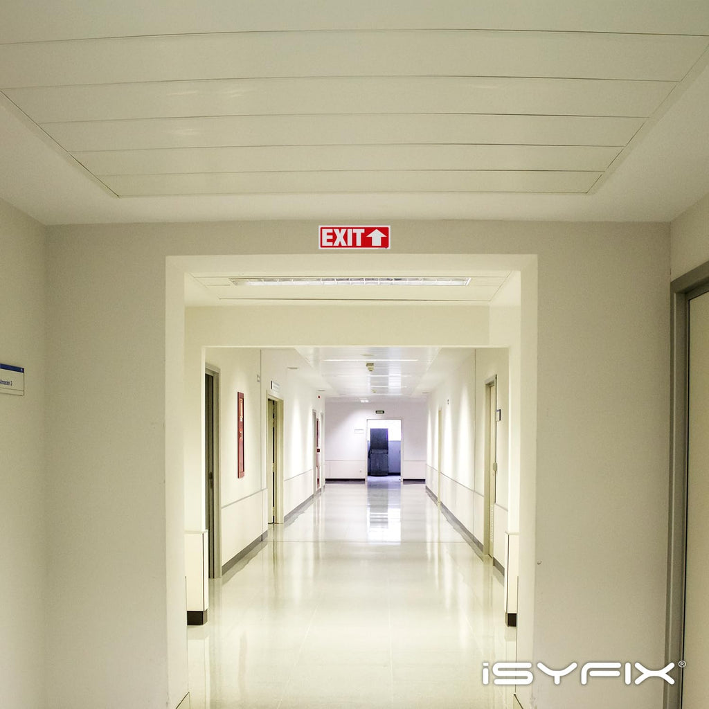 iSYFIX Exit Signs Stickers 6 Pack 12x4 Inch - Laminated Premium Vinyl Directional Up Arrow Signs for Buildings, Office, Workplace, Stores, Schools, Theaters, Parking, Restaurants, Factories