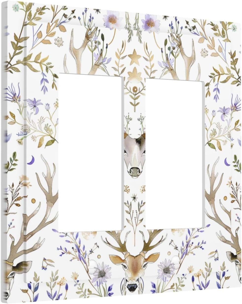 Decorative Outlet Covers Gothic Retro Floral Damask Elk Wild Flower 2 Gang Double Gfci Rocker Electrical Wall Panels Light Switch Cover Plate For Bed Room Living Room Decor