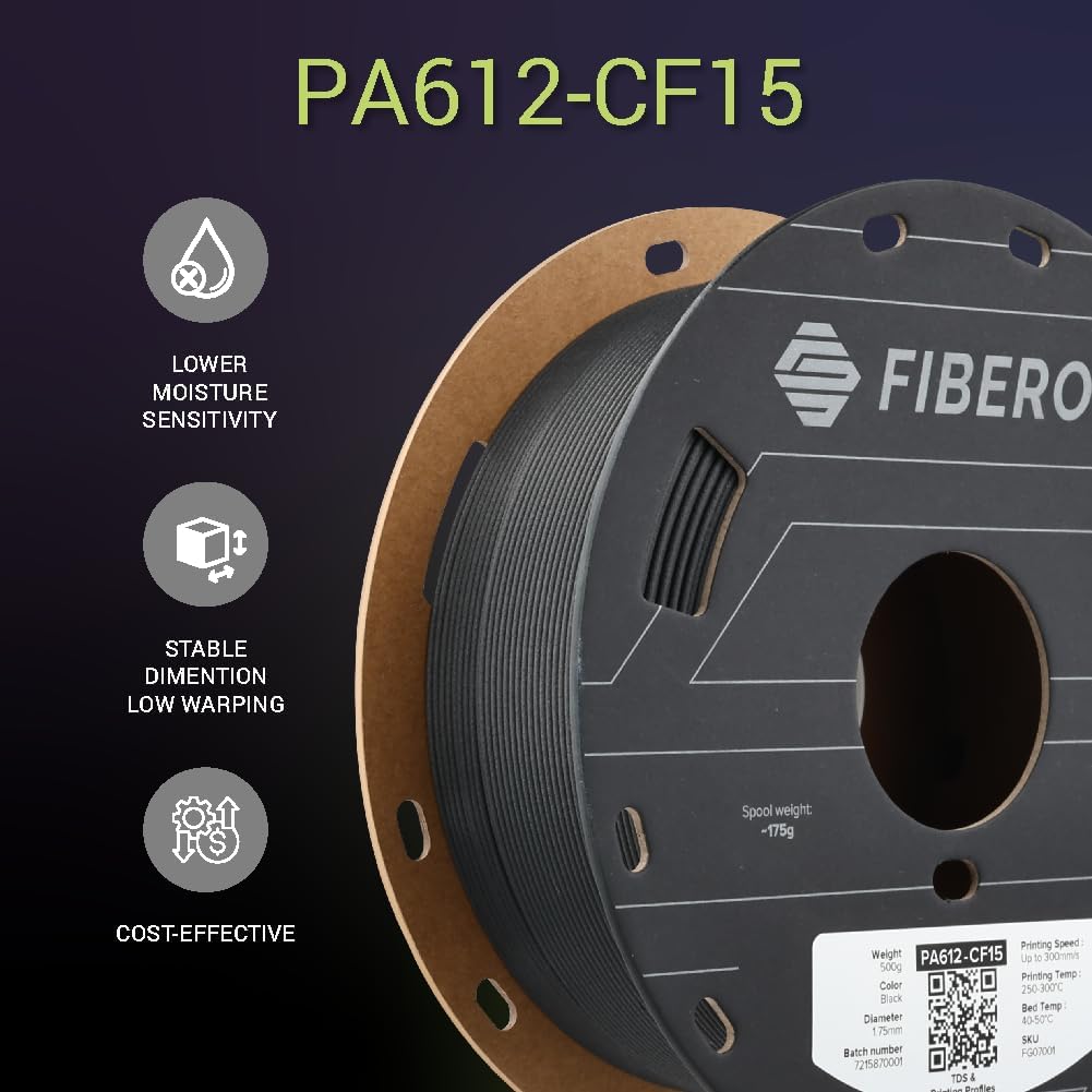 Polymaker Fiberon PA612-CF Carbon Fiber Nylon Filament 1.75mm Black 0.5kg, Fiberon PA612-CF Strong & Low Moisture Sensitive Nylon 1.75mm 3D Printing Filament