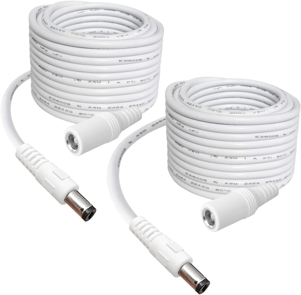 2-Pack 13ft DC Power Extension Cable,5.5mm x 2.1mm Extension Cord,12v Extension Cord for Security Camera CCTV IP,Router,LED Strip,5V 9V 24V 12 Volt Male to Female Plug Supply Adapter Power Cord