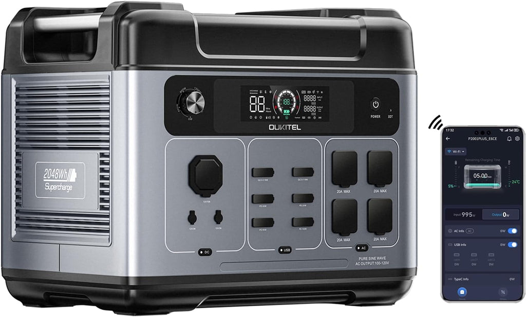 OUKITEL Portable Power Station 2048Wh, 2400W (5000W Surge), Pure Sine Wave AC Outlet, LiFePO4 Battery for Home Backup, Outdoors Camping,Christmas gifts