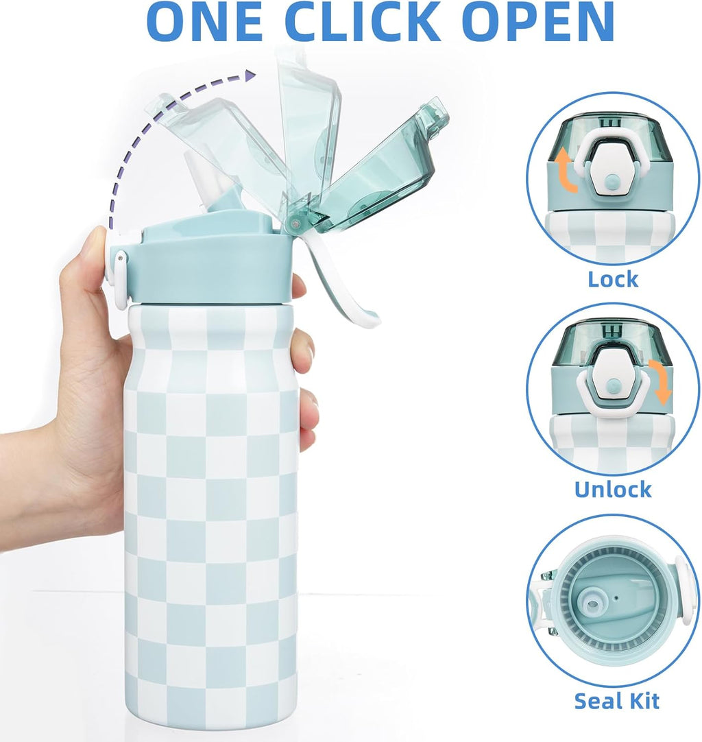 BJPKPK Stainless Steel Insulated Water Bottle with Straw Lid 18oz Reusable Metal Thermal Flask Bottles Keep Cold and Hot,Plaid