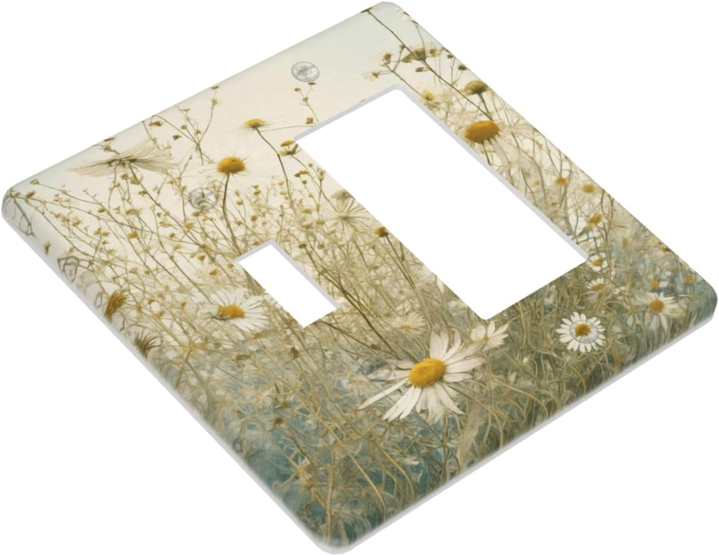 White Wildflowers Daisy Vintage Floral Outlet Covers 1 Toggle 1 Rocker Combination Decorative Wall Plate Electrical Switch Plates Light Switch Cover Plate for Bed Room Living Room Decor