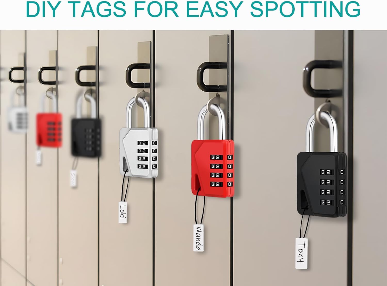 ZHEGE Locker Locks with Code for School, Gym, Work, Small Padlocks Combination with DIY Name Badges - Easy to Read & with Big White Number (Black, 2 Pack)
