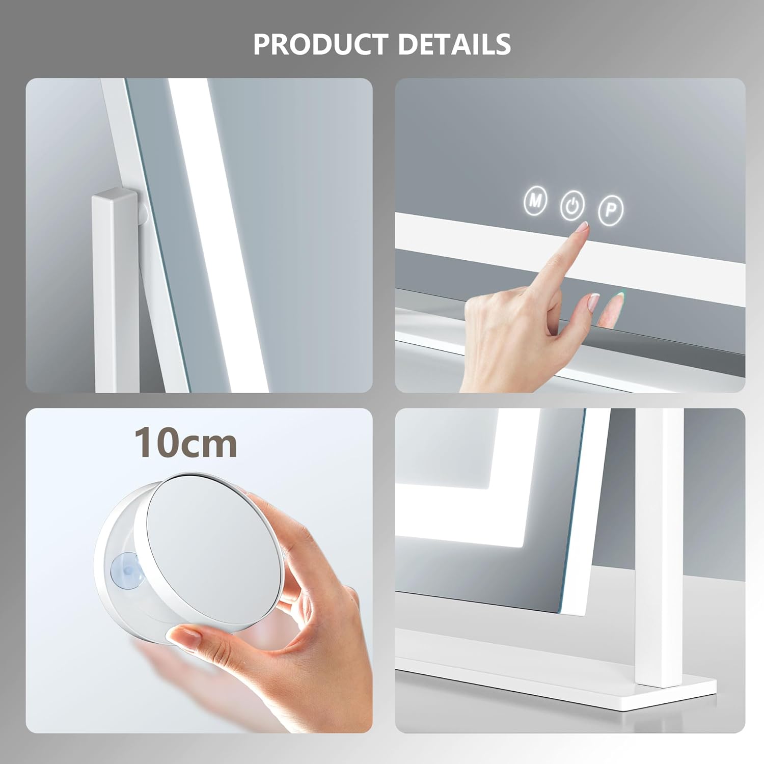 Lighted Makeup Mirror, 17.3"x13" Hollywood Vanity Mirror with Lights,Three Color Lighting Modes, and 5X Magnification Mirror, Smart Touch Control, 360°Rotation (White, Gift Box)