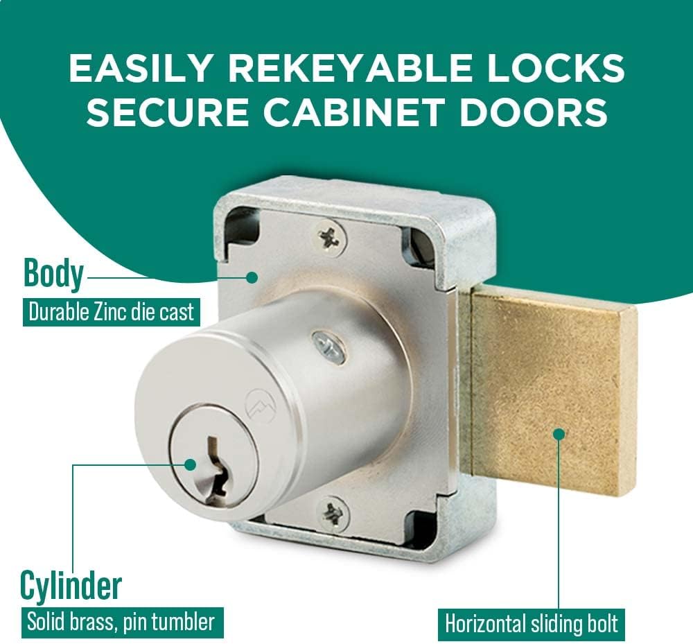 Olympus Lock 100DR Deadbolt Lock | 7/8” Chrome Key US26D | NATL KA915 Easily Rekeyable Cabinet Door Lock, Keyed Alike | Grade 1 Door Locks with Keys | Deadbolt Cabinet Locks | Cabinet Lock for Doors