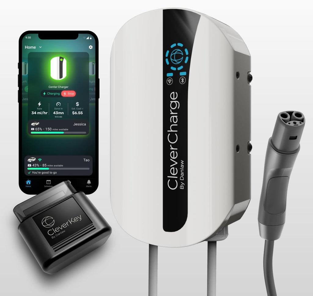 CleverCharge EV-111A Wi-Fi Enabled Level 2 EV Charger, NEMA 14-50 EVSE with NACS Connector & CleverKey AI, Up to 40A / 240V, UL/Energy Star Rated, 25ft Cable, Soft White
