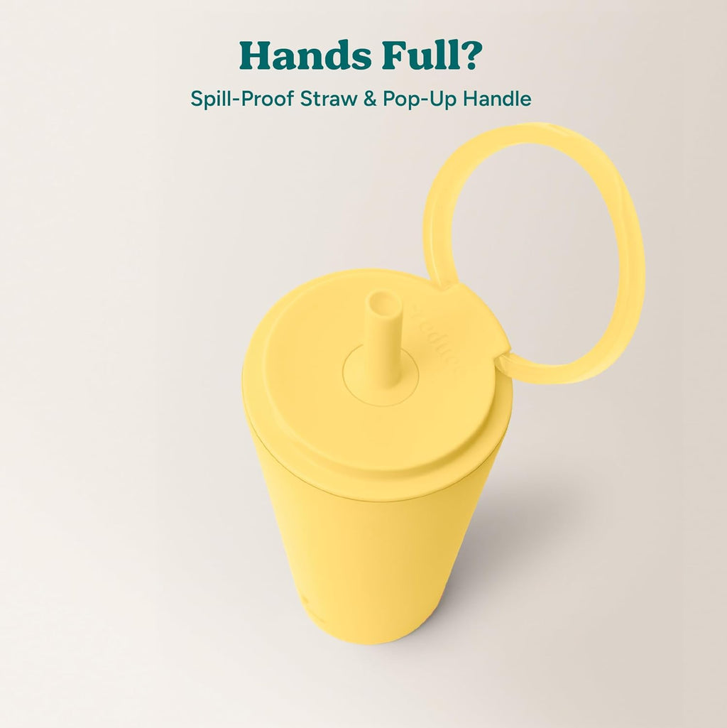 REDUCE Halo 32 oz Stainless Steel Vacuum Insulated Tumbler - Spill Proof Travel Mug with Flip Handle Lid - Keeps Drinks Cold for 32 Hrs - Dishwasher Safe - Cupholder Friendly - Pineapple