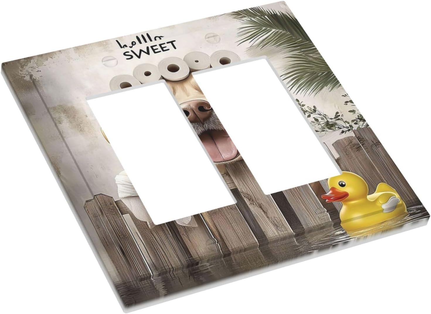 Funny Dog Rustic Farmhouse Wooden Fence Labrador Decorative Outlet Covers 2 Gang Double Gfci Rocker Electrical Wall Panels Light Switch Cover Plate For Kids Room Bathroom Decor
