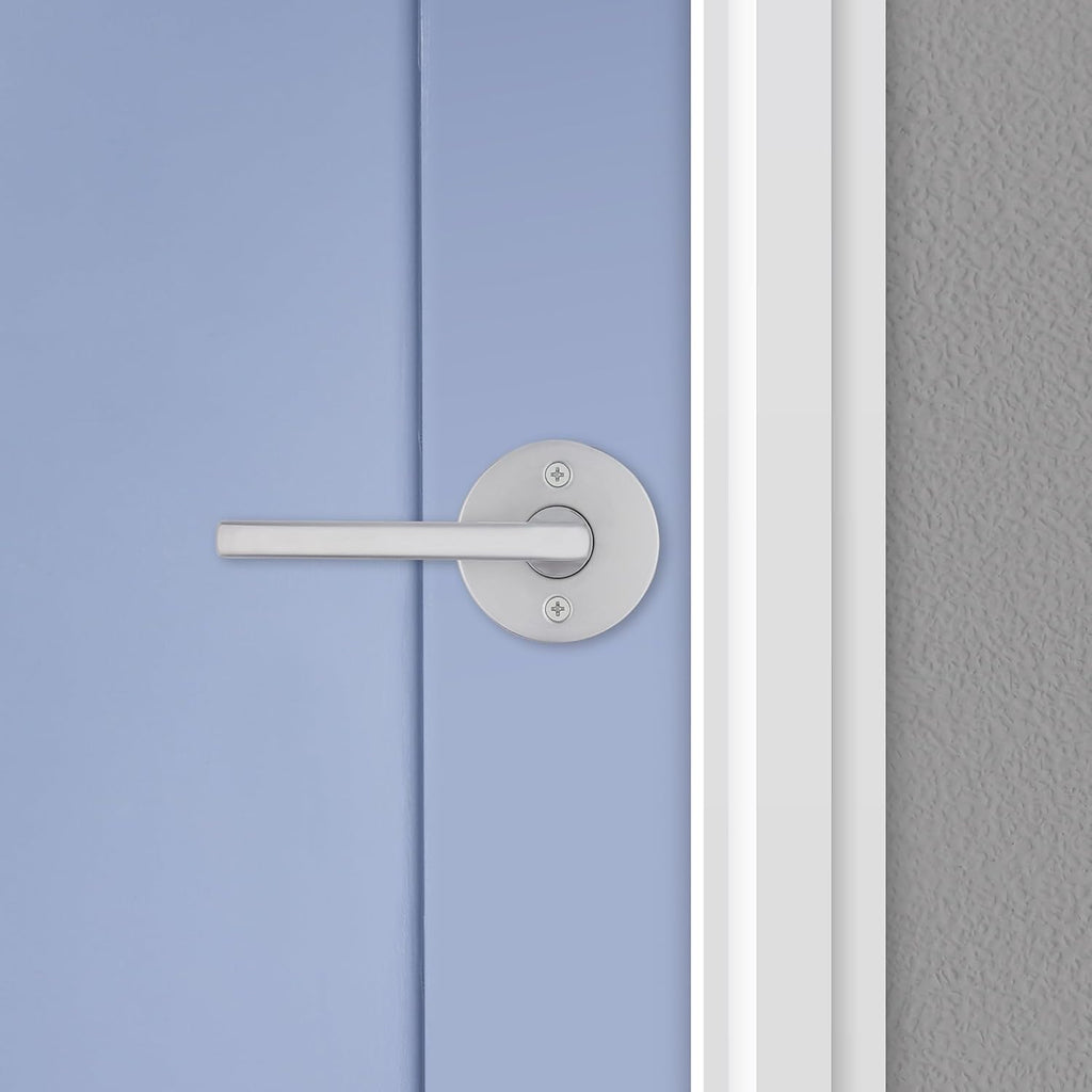 Kwikset Halifax Dummy Door Handle, Single Sided Round Lever for Closets, French Double Doors, and Pantry, Satin Chrome Non-Turning Reversible Interior Push/Pull Lever, with Microban Protection