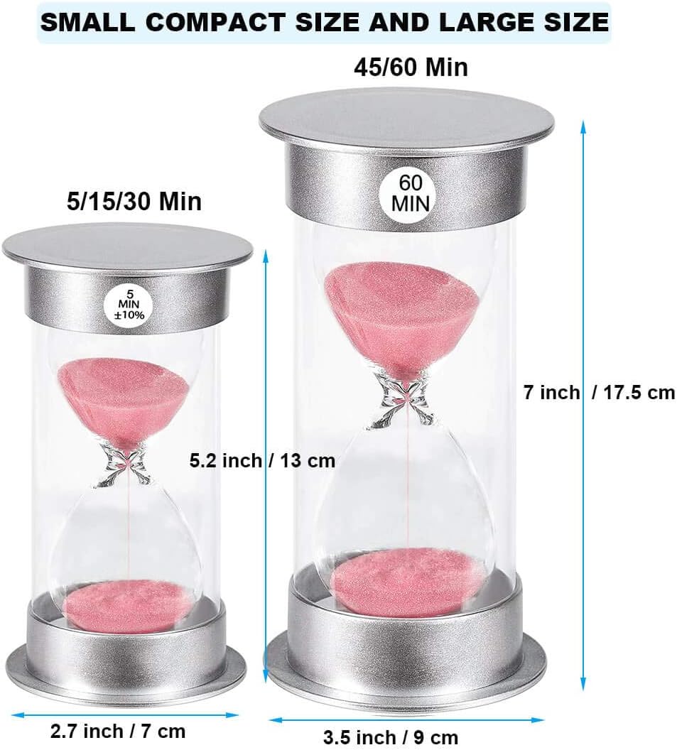 Hourglass Sand Timer 60 Minutes: Plastic Sand Clock 60 Minutes, Hour Glasses with Sand 60 Minutes, Silver Sandglass Timer 60 Minutes for Kids, Games, Classroom, Office Decoration (60 Min, Pink Sand)
