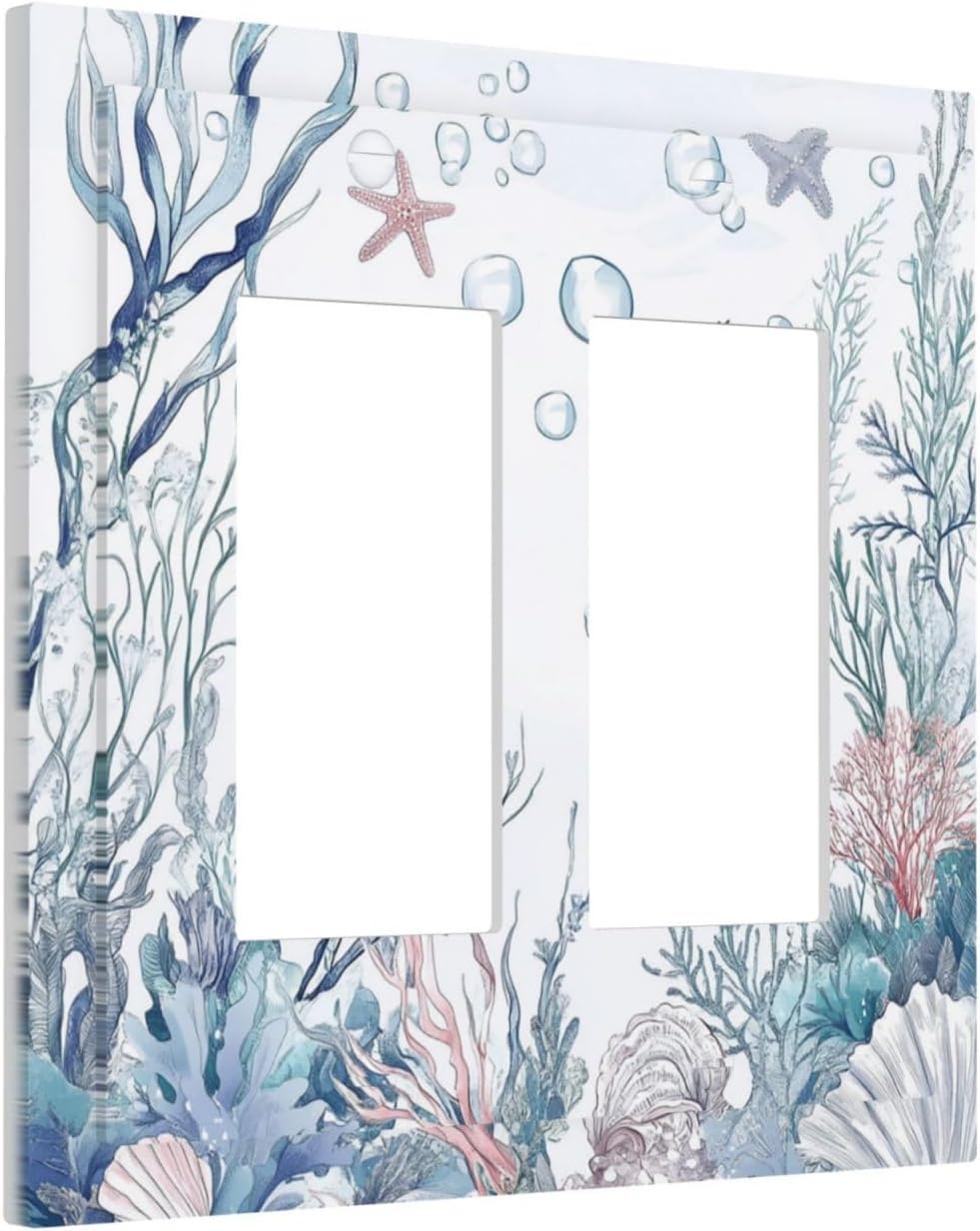 Decorative Outlet Covers Ocean Coral Seahorse Seashell Starfish 2 Gang Double Gfci Rocker Electrical Wall Panels Light Switch Cover Plate For Bathroom Home Decor