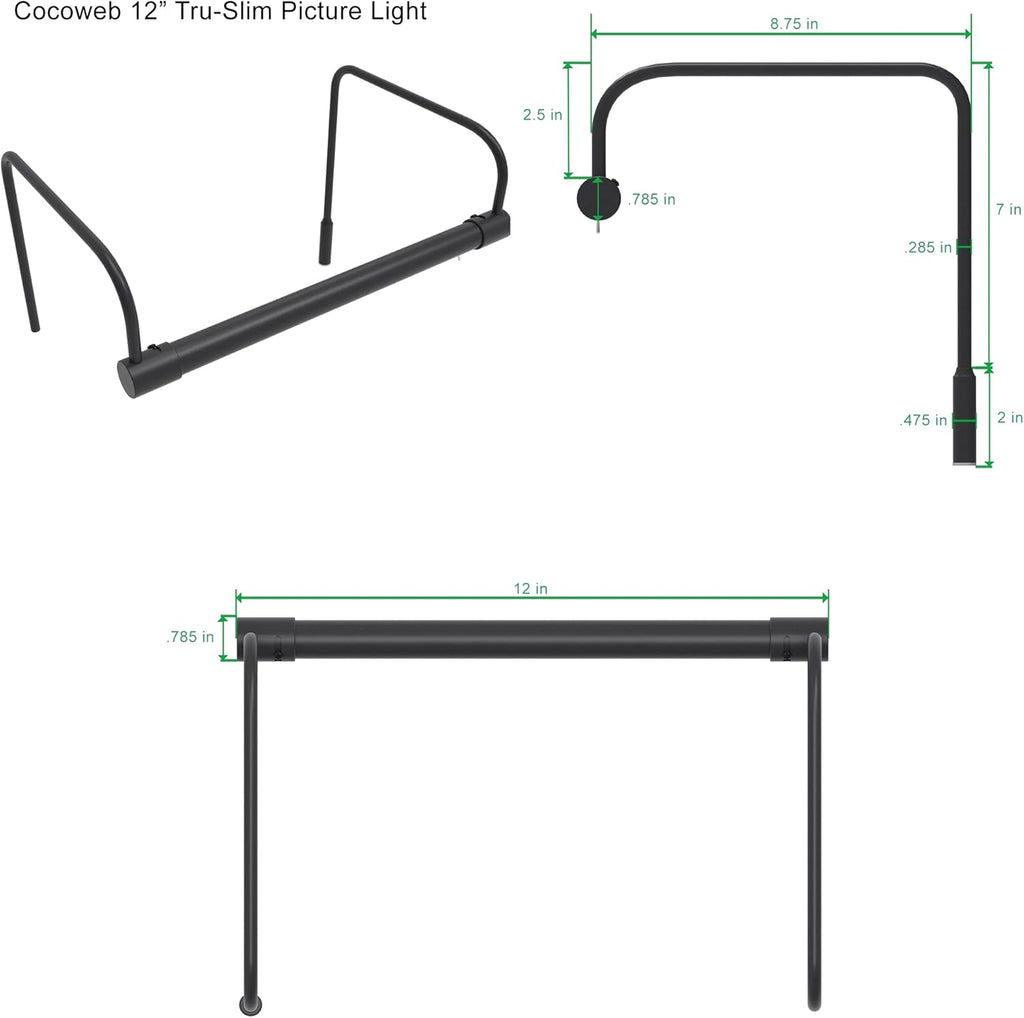Cocoweb 12 Inch Tru-Slim Oil Rubbed Bronze Picture Light - LED, 2700K, Adjustable Arm, Plug-in, Toggle Switch, Sleek and Compact Design