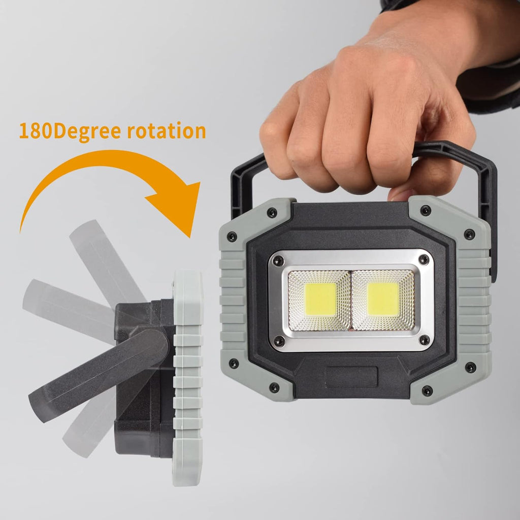 OTYTY LED Work Light 2-Pack, 30W 1500LM Portable Rechargeable Flood Lights with Magnetic Base, 4200mAh Battery for Outdoor, Camping, Hiking, Emergency, Car Repairing, Job Site Lighting (W840 Grey)