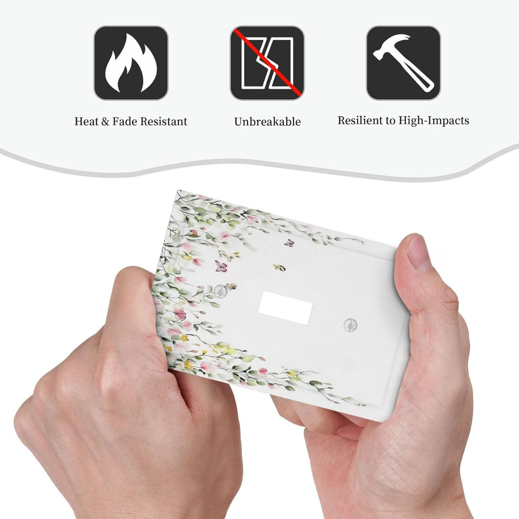 Watercolor Flowers Vine Colorful Butterfly Floral Decorative Light Switch Cover 1 Gang Single Toggle Device Electrical Faceplate Switchplates Decorator Outlet Wall Plate For Bed Room Living Room Decor
