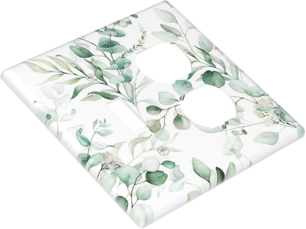 Boho Green Eucalyptus Leaf Floral Plants Flowers Wallplates 1 Toggle 1 Duplex Switch Plate Electrical GFCI Faceplate Decorative Light Switch Covers for Bed Room Living Room Decor