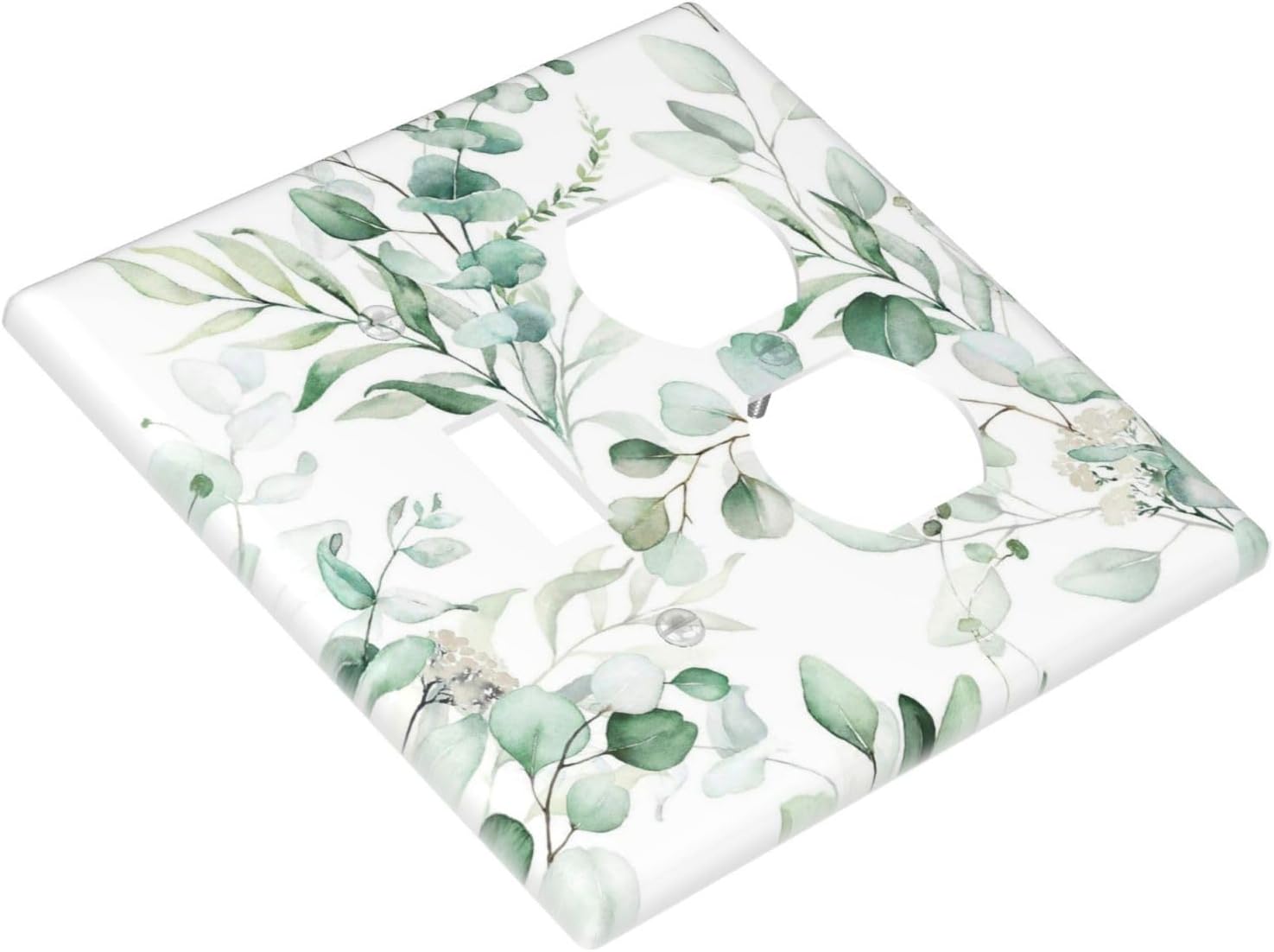 Boho Green Eucalyptus Leaf Floral Plants Flowers Wallplates 1 Toggle 1 Duplex Switch Plate Electrical GFCI Faceplate Decorative Light Switch Covers for Bed Room Living Room Decor
