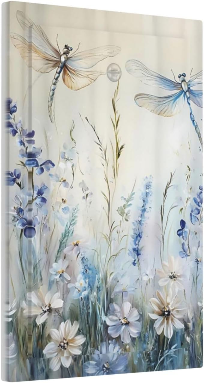 Decorative Light Switch Cover Plate Watercolor Dragonfly Blue Wihte Flower 1 Gang No Device Single Blank Outlet Covers Wall Plates for Electrical Outlets Faceplate for Bedroom Home Decor