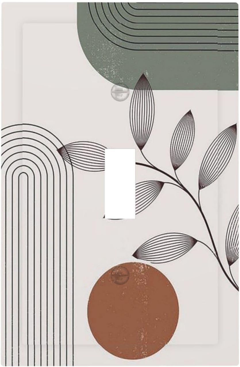 Decorative Light Switch Cover Sage Green Boho Nature Art Minimalist Geometric Plant 1 Gang Single Toggle Device Electrical Faceplate Switchplates Decorator Outlet Wall Plate for Bedroom