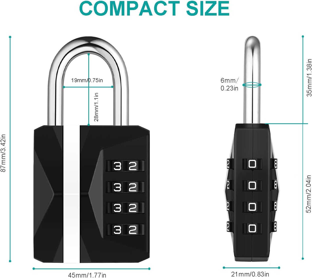ZHEGE Combination Lock for Locker, [2023 Upgraded] Heavy Duty Weatherproof Padlock Combination 4 Digit for Outdoor Fence Shed Gate, White Number Lock for Gym Locker, School Lock, Toolbox (Black)