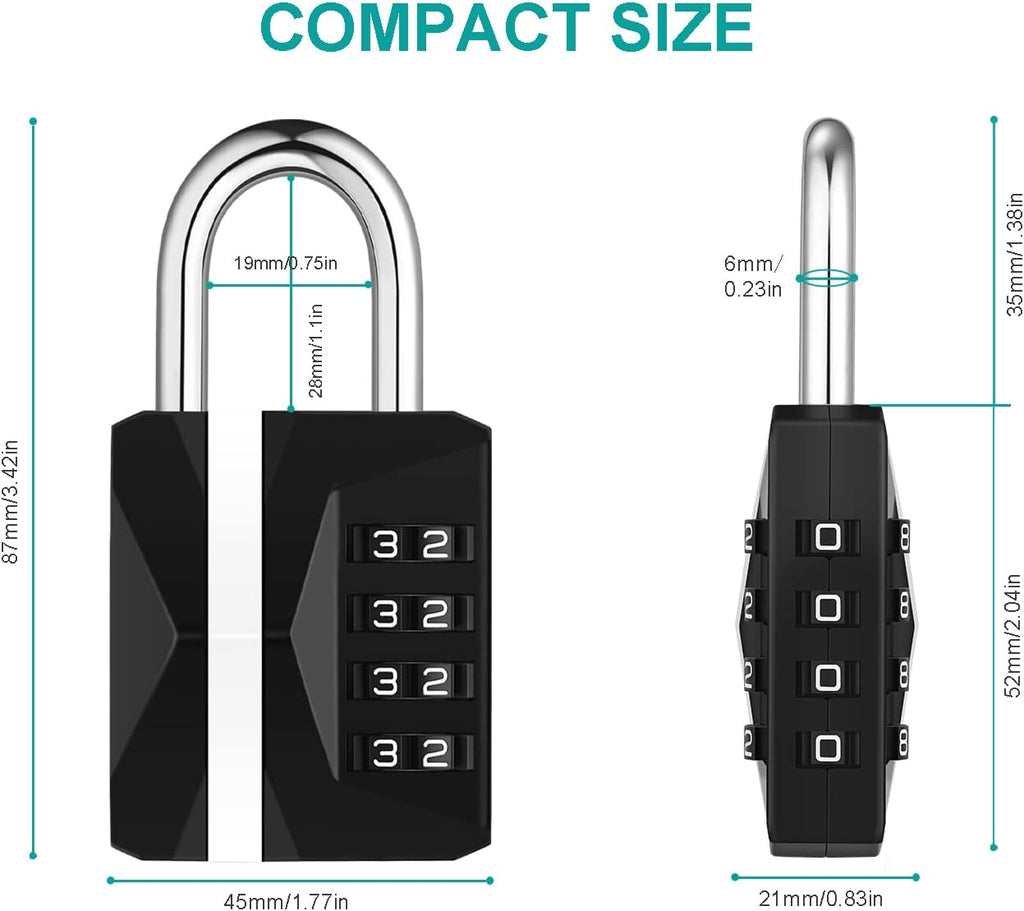 ZHEGE Gym Lock, Combination Lock Outdoor Weatherproof, [2023 Upgraded] Easy to Read 4 Digit Combo Lock with Big White Code, Heavy Duty Padlock for Locker, Gate Locks (2 Pack, Black and Silver)