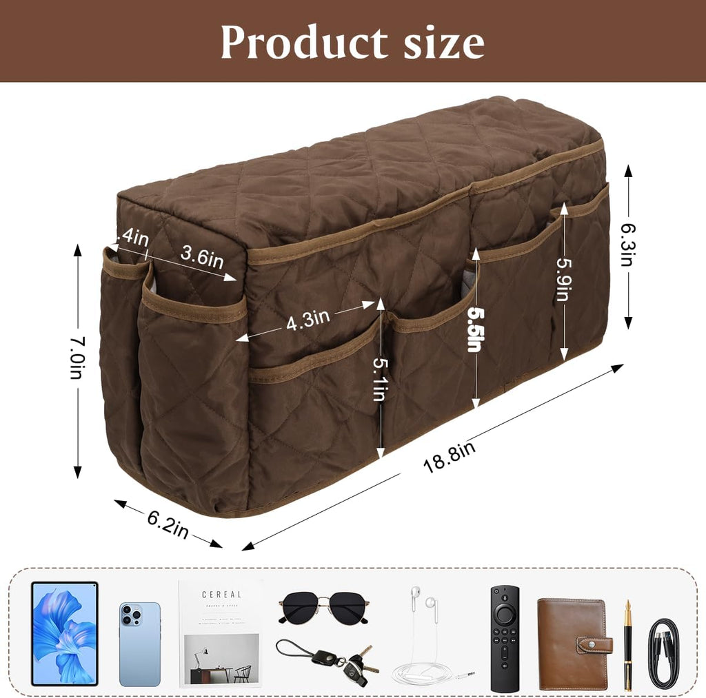 Remote Control Holder, Non Slip Bedside Armchair Caddy, Recliner Arm Caddy Armrest Organizer with 14 Pockets for Cell Phone TV Remote Control Magazines