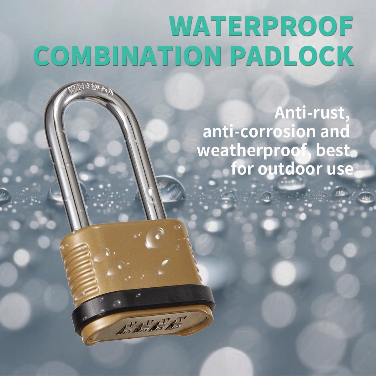 4 Digit Combination Lock, Heavy Duty Combo Padlock with Long Shackle for Outdoor Use,Sheds, Locker, Storage Unit, Gym and Gate