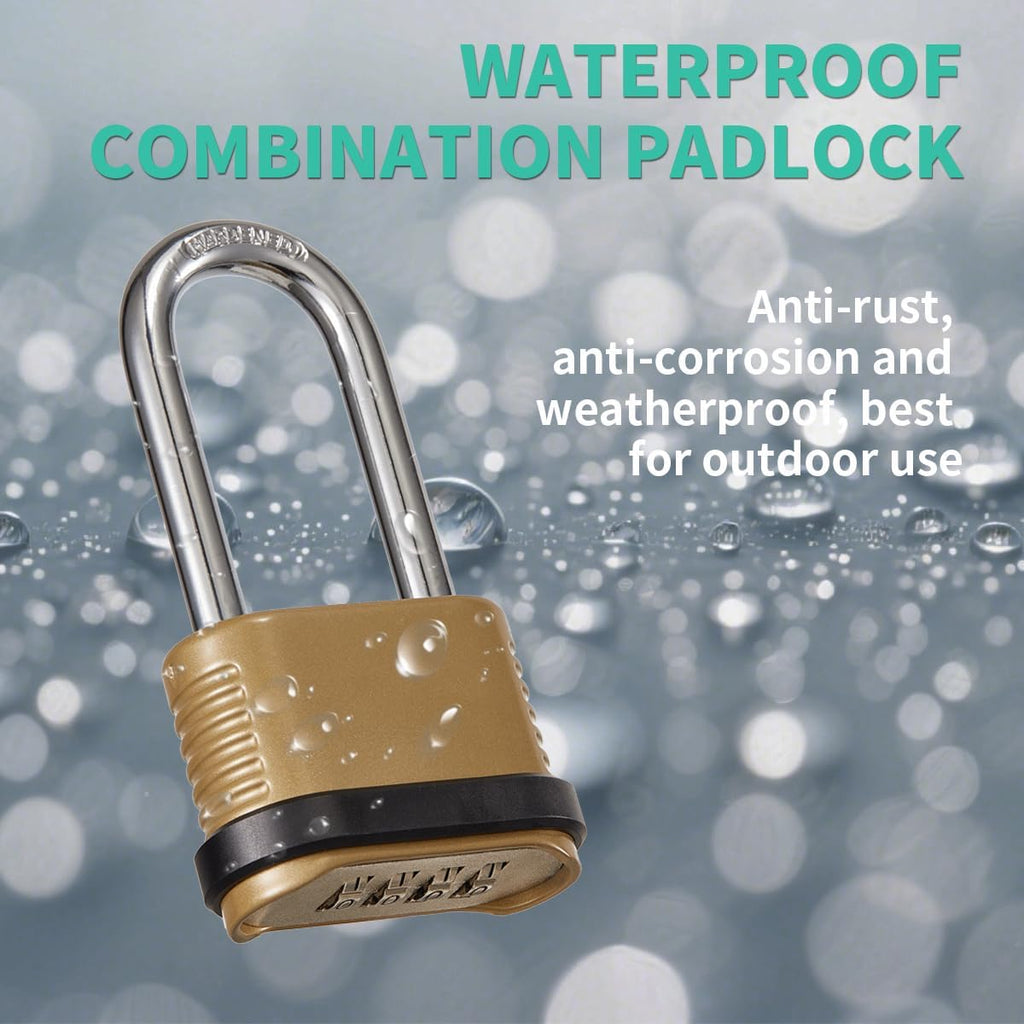 Heavy Duty Combination Lock, 4-Digit Combo Lock with Long Shackle,Weatherproof Combination Padlock for Outdoor Use,4 Pack