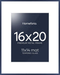 Homeforia 16x20 Navy Blue Picture Frame, High End Metal 16x20 Poster Frames with Mat 11x14 inch Photo, 16 x 20 Navy Blue Frame Matted to 11 by 14 Print, 20x16 Frame, Tempered Glass, Wall Kit, Set of 1