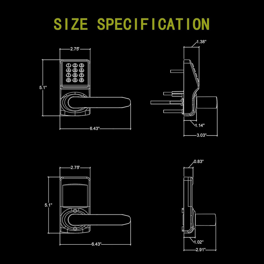 Keyless Entry Door Lock with Handle - IC Card and Anti-peep Password - Easy Installation for Home, Hotel - Matte Black