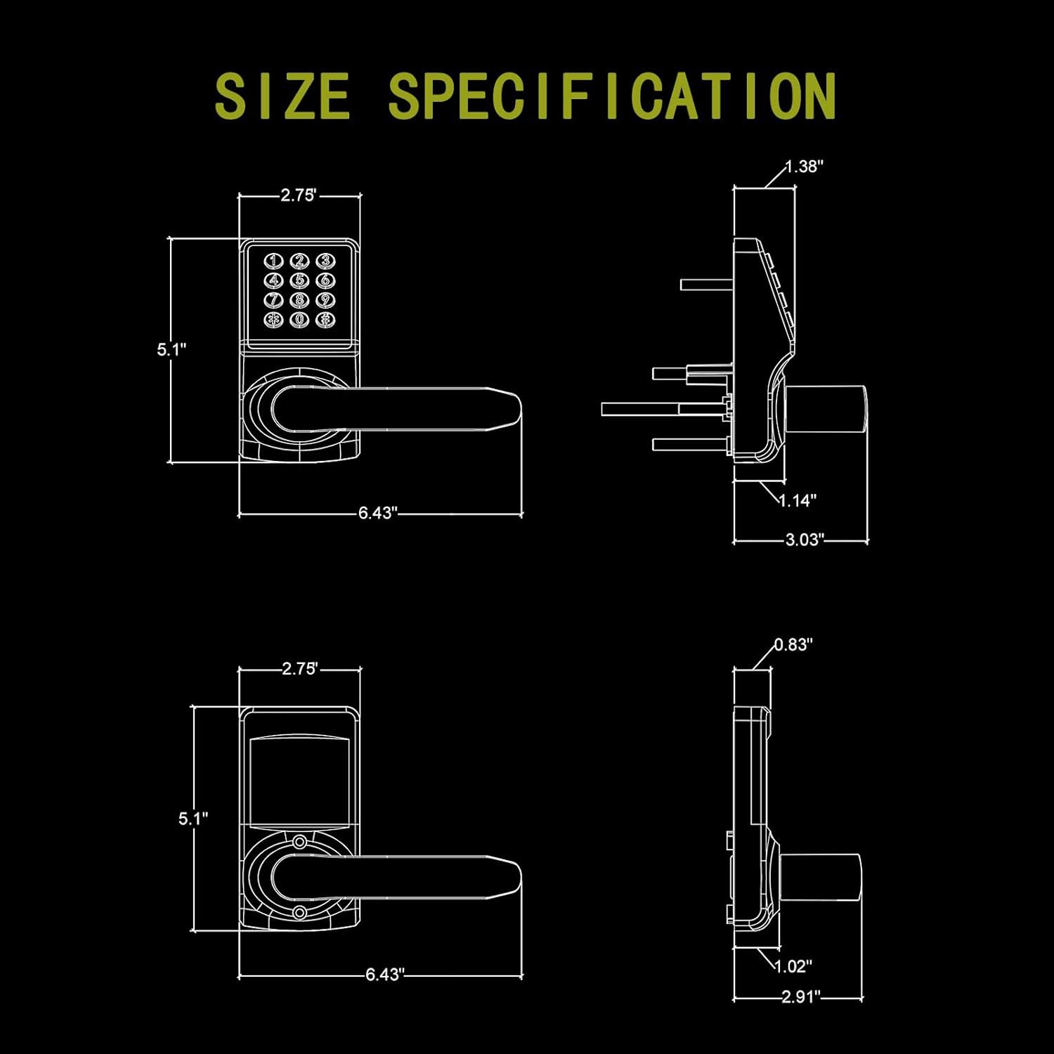 Keyless Entry Door Lock with Handle - IC Card and Anti-peep Password - Easy Installation for Home, Hotel - Matte Black
