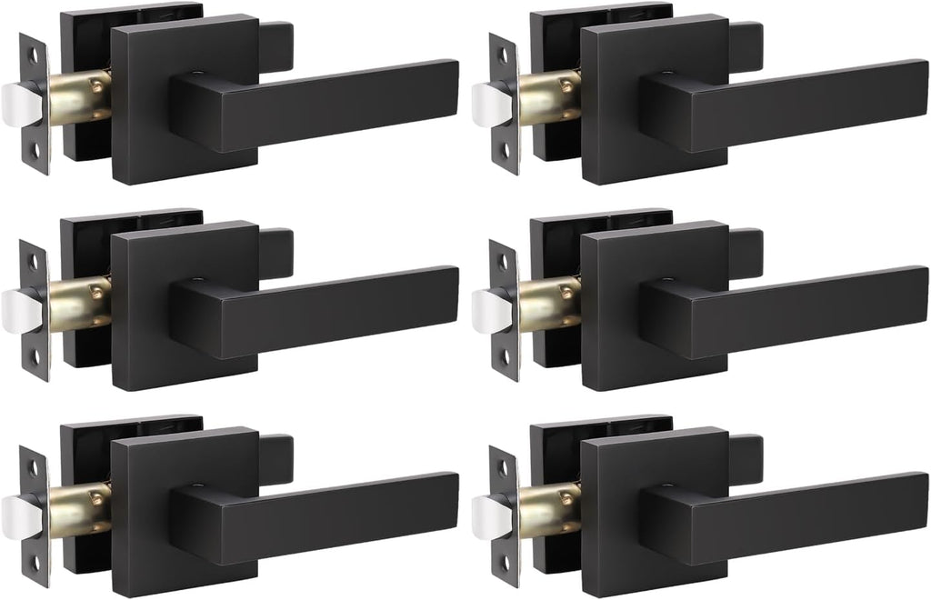 KNOBWELL 6 Pack Black Interior Door Handles for Left or Right Handing Passage Function Heavy Duty Matte Black Closet Door Handle Set, 2.07 lb One Lever