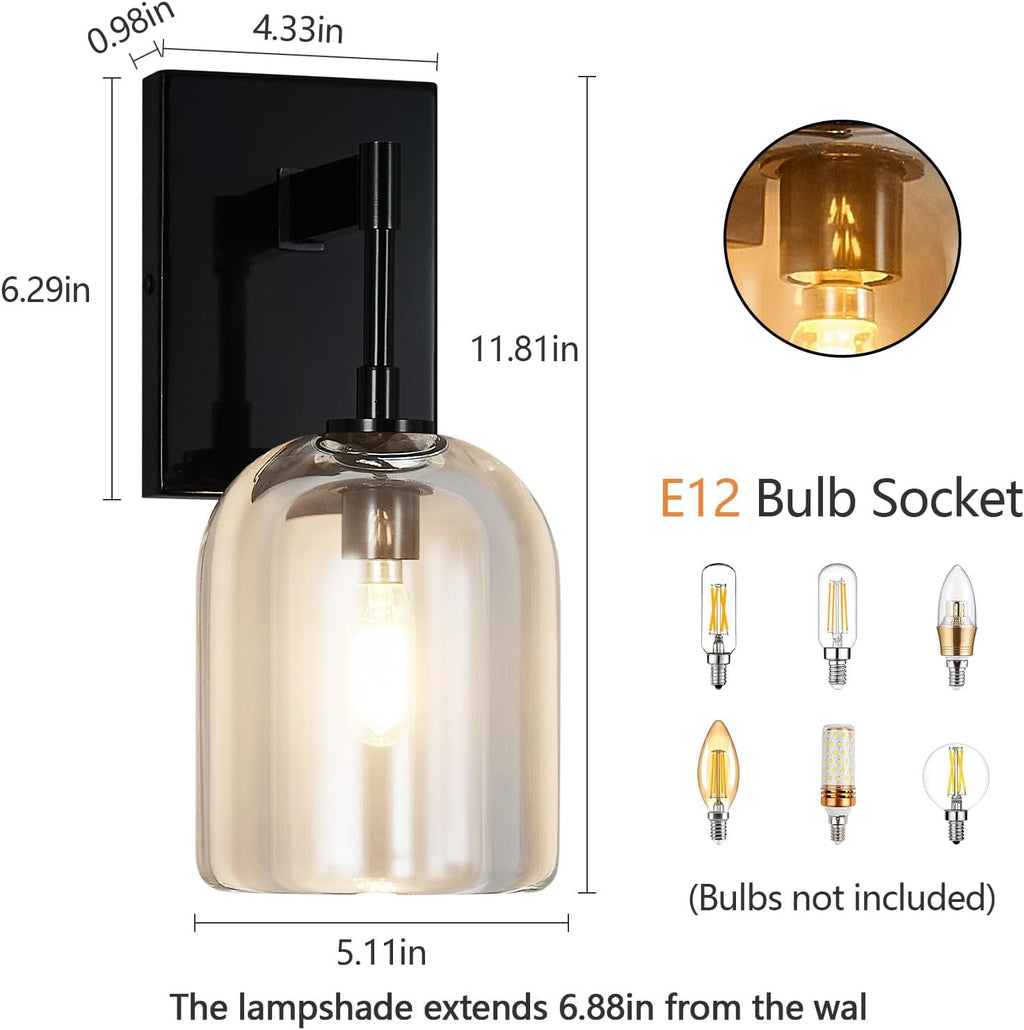 Modern Crystal Wall Sconces Indoor Black Wall Lamp Vanity Wall Lighting for Bathroom Bedroom Living Room Stair（1 Pack）