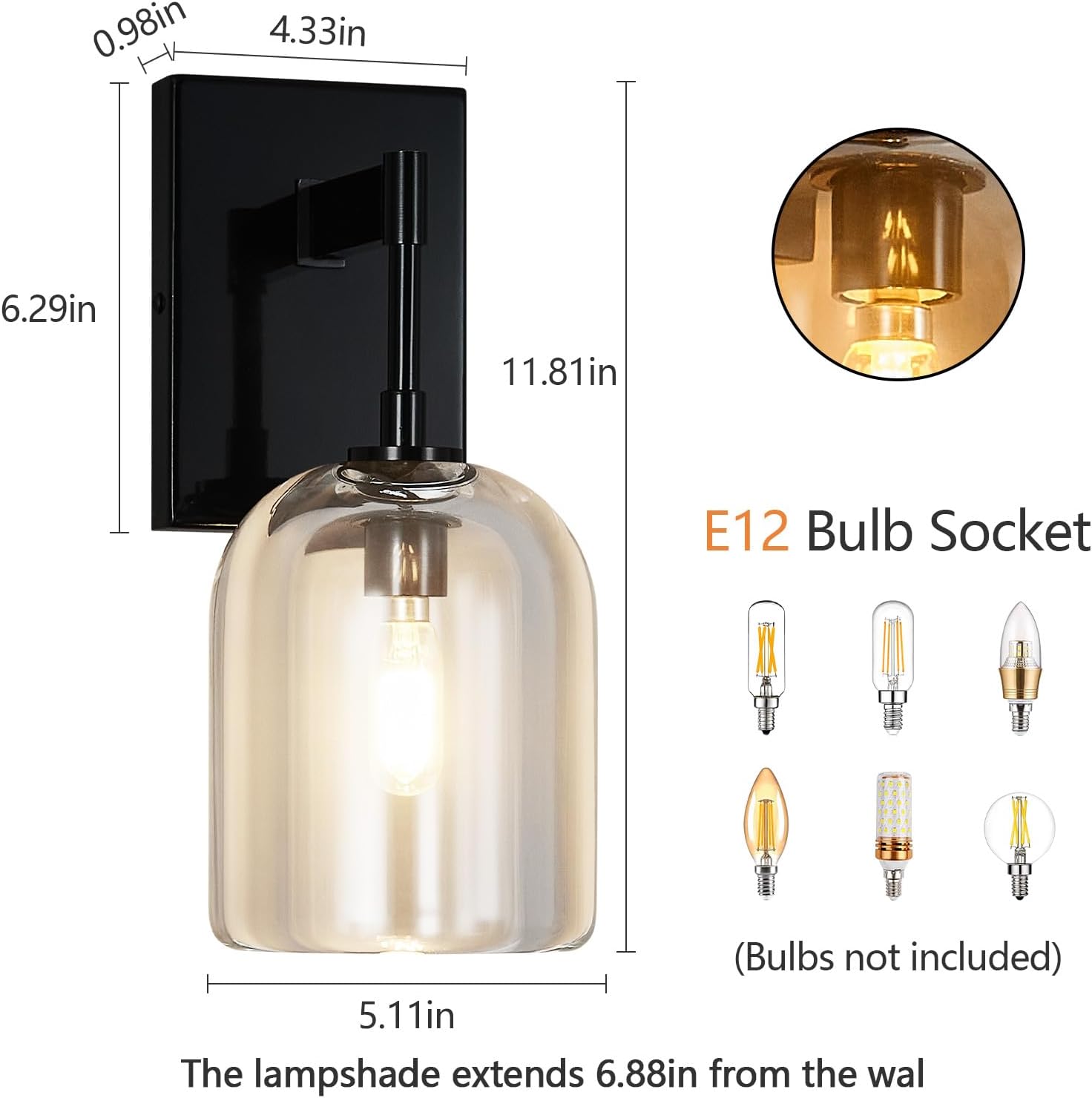 Modern Crystal Wall Sconces Indoor Black Wall Lamp Vanity Wall Lighting for Bathroom Bedroom Living Room Stair（1 Pack）