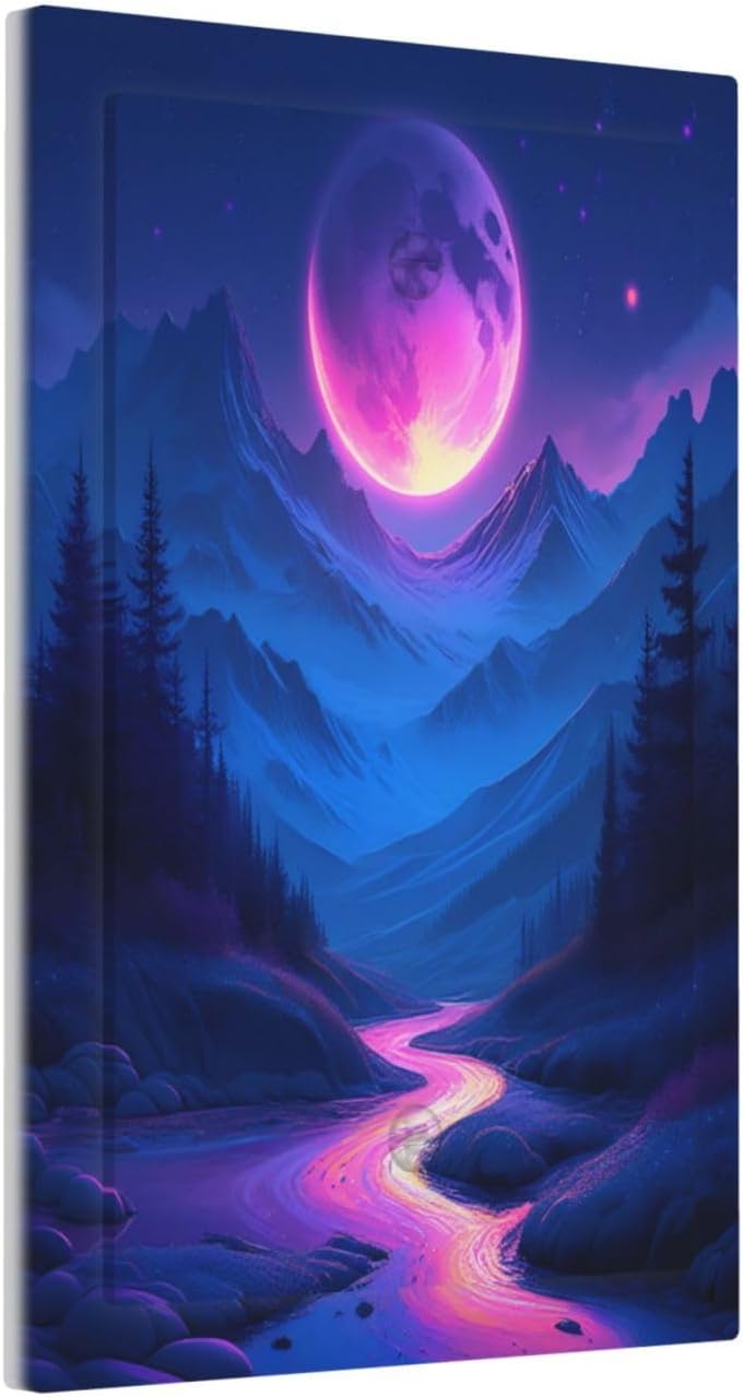 Purple Cyberpunk River Full Moon Mountain Forest Light Switch Cover Plate 1 Gang No Device Blank Decorative Switch Plate Electrical Wall Plates Faceplate for Bedroom Bathroom Decor