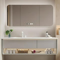 68IN Grey Bathroom Vanity Set - Floating Bathroom Vanity with Single Sink | Including LED Smart Defogging Mirror Cabinet & Time Display Function, Equipped with Motion Sensing Light Strip (Style A)