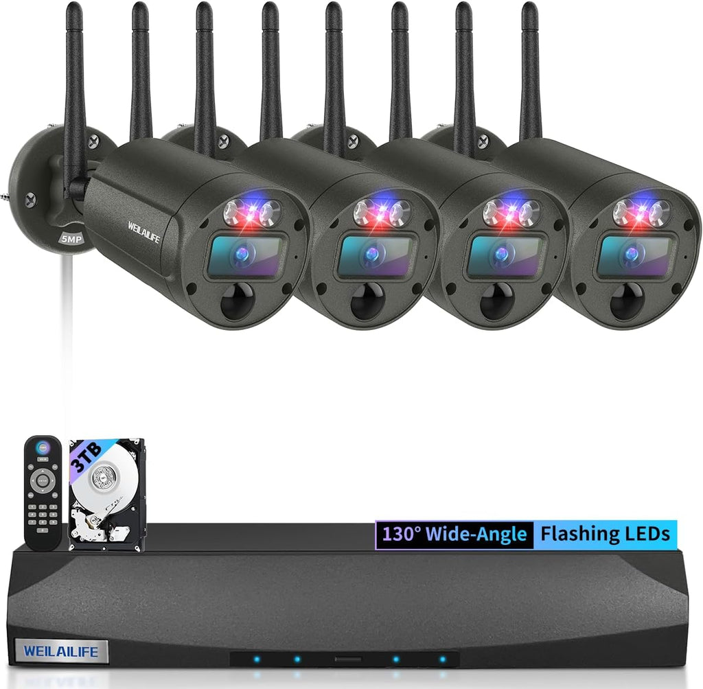 【2-Way Audio & 90 Days Storage】 Wireless Security Camera System, Wireless Cameras for Home Security, Outdoor WiFi Video Surveillance Systems