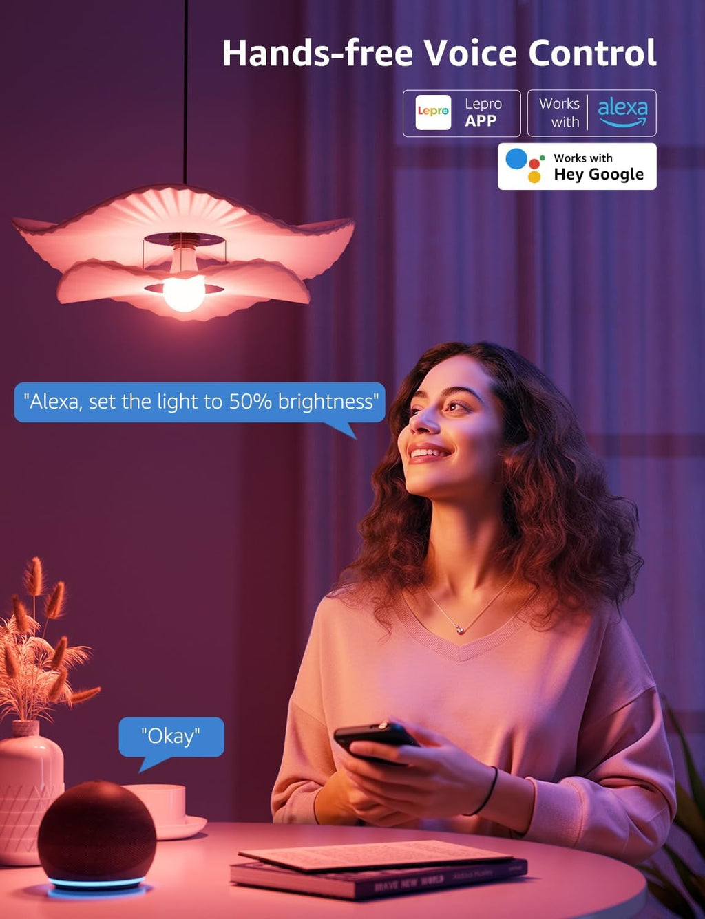 Lepro B2 AI Smart Light Bulbs - 1100LM WiFi & Bluetooth RGBWW Color Changing LED Bulb, Works with Alexa & Google Assistant, Personalized Al Lighting Designer, AI Voice Control, 2.4GHz Only, 2 Pack