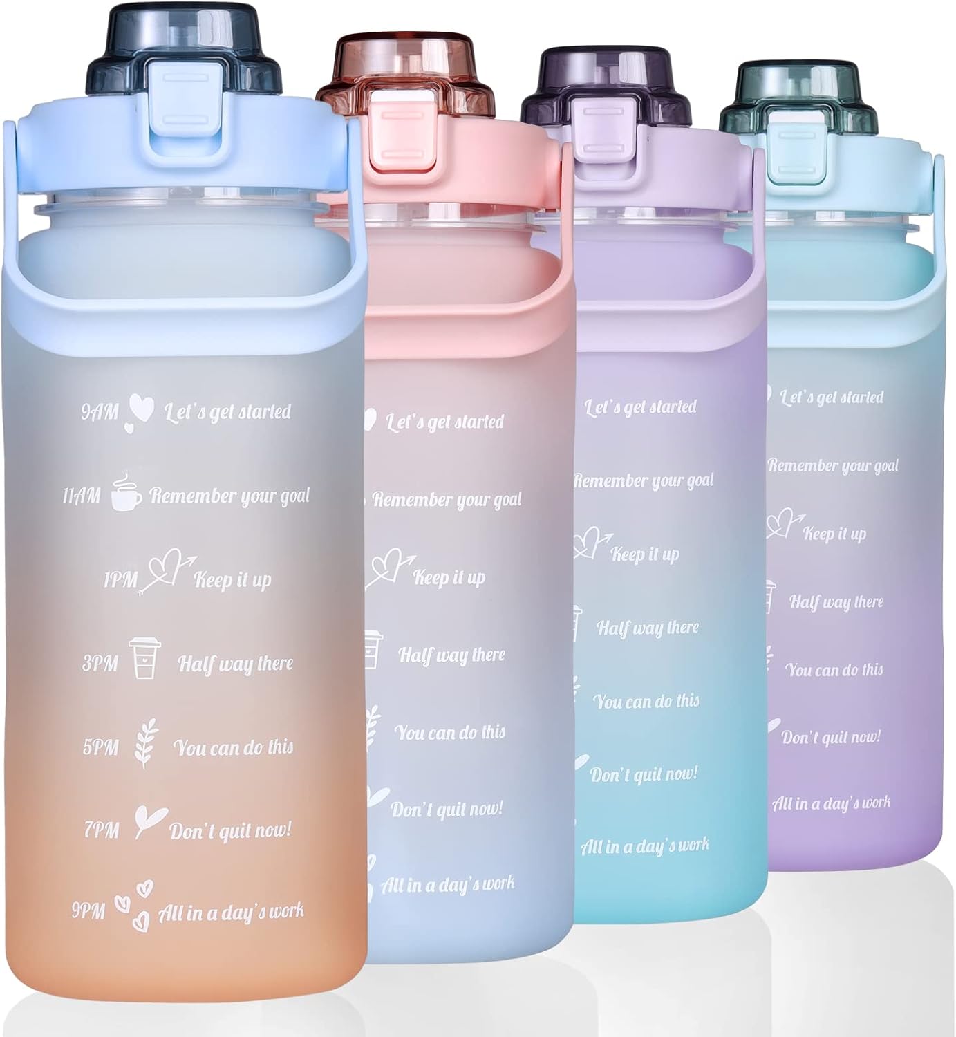 Large Motivational Water Bottle with Straw Time Marker BPA Free for Sport and Fitness (Blue Orange, 64 Oz / Half Gallon)