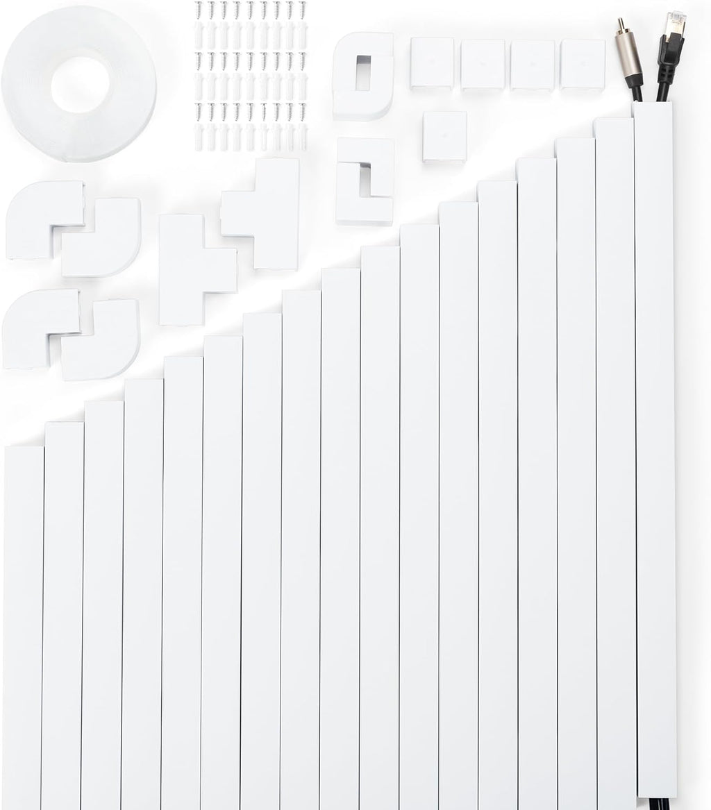 306in Cord Hider Kit, Cord Covers for Wires on Wall, Paintable Wire Cover for Cords, Cable Hider for Wall Mounted TV, White Cord Concealer, Cable Raceway Wire Management, 18x L17in x W0.95in x H0.55in