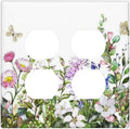 Decorative Outlet Covers Rustic Green Leaf Pink Flowers Butterfly 2 Gang Wall Plate Cover Double Duplex Receptacle Two Switch Light Switch Cover Plate Jumbo Faceplate for Home Decor