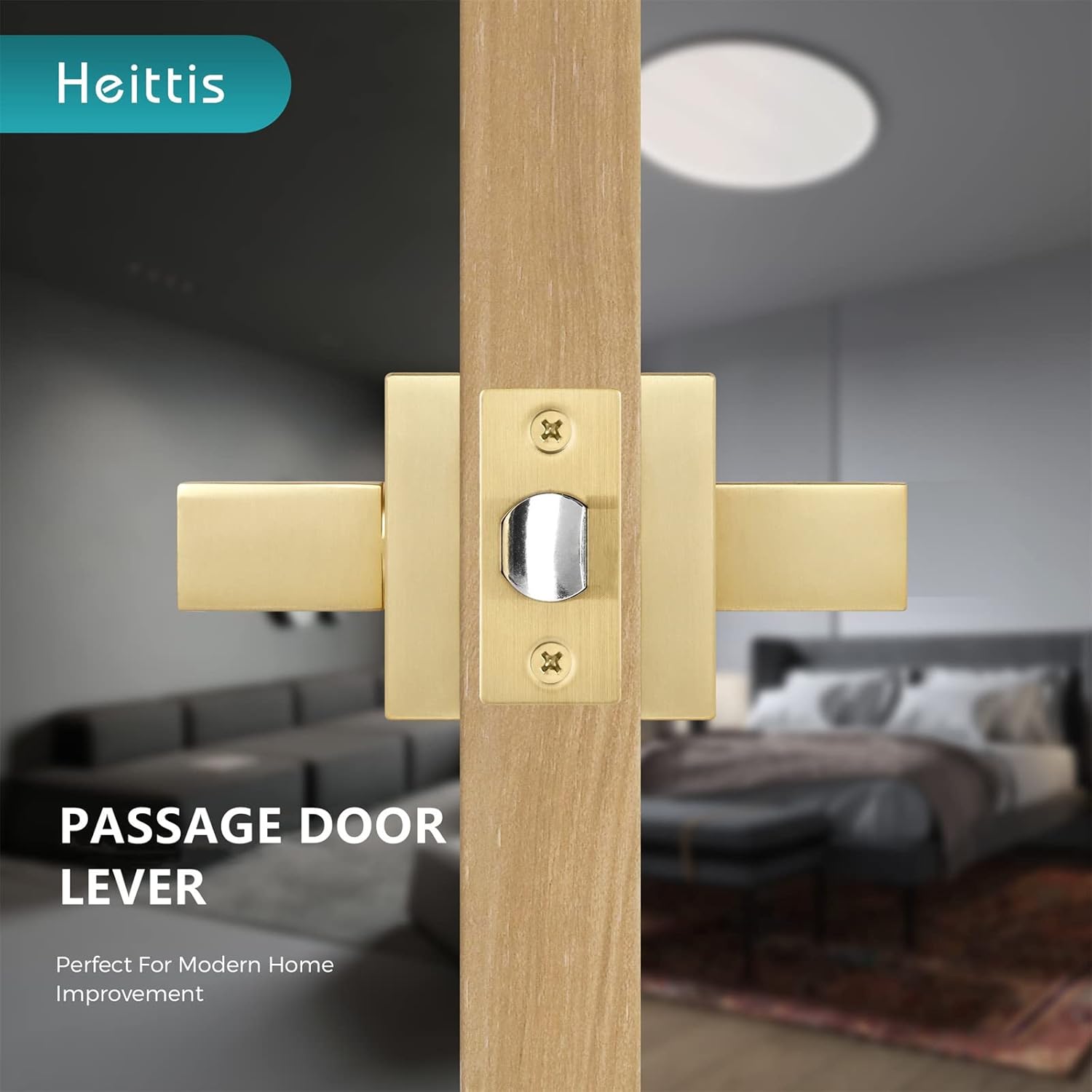 10 Pack Heavy Passage Door Levers Keyless Modern Stain Brass Door Lock Hardware, Left/Right Hand Reversible, Interior Locks for Hall or Closet Door Handles Non-Locking Lever Set